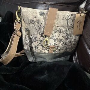 Takenya-Rosetta,Stylish Floral Crossbody Bag in Tan and Cream